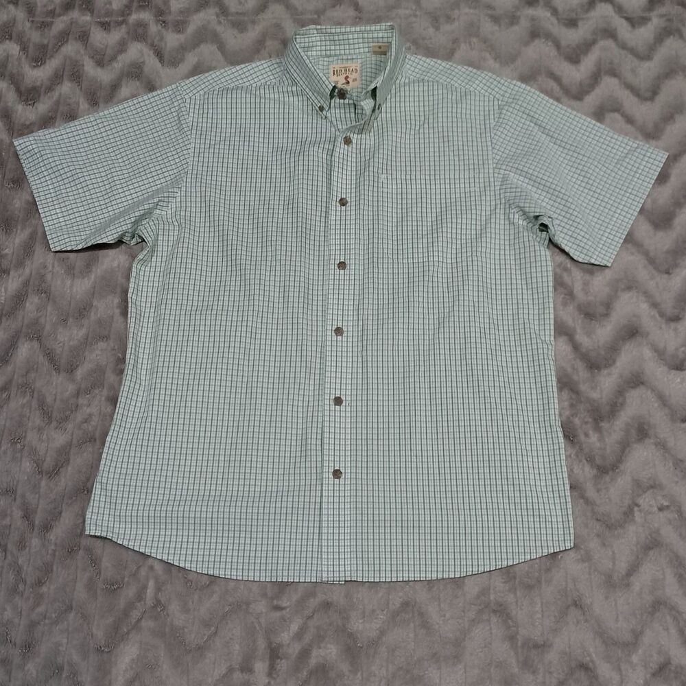 Red Head Mens Size L Green Plaid Short Sleeve Button Down Shirt